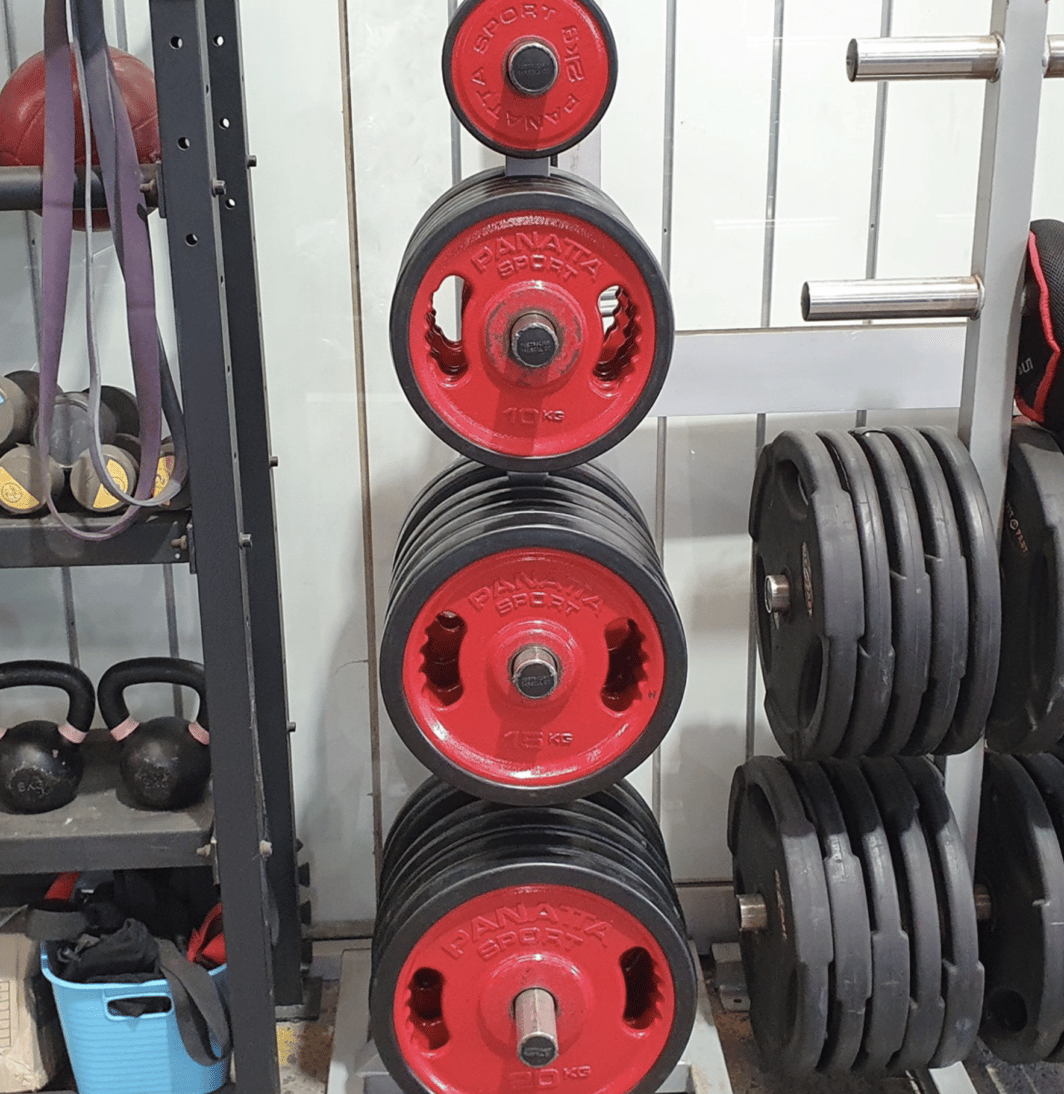 Panatta 20kg Weight Plates on a weight rack