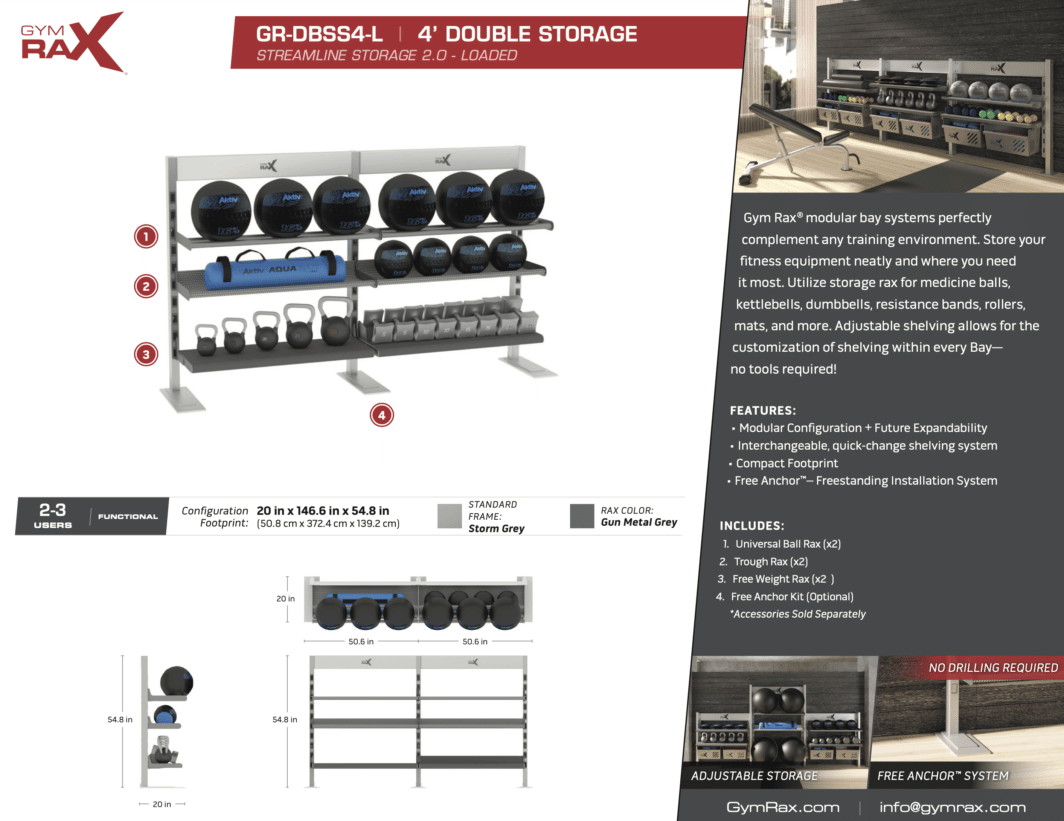 GYMRAX 4 Foot Double Storage Bay Infographic